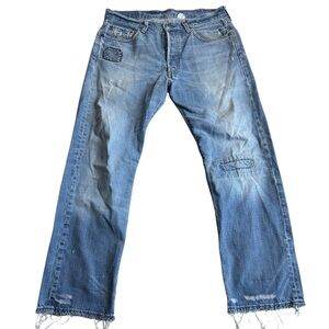 Vintage Levi’s 501 Button Fly Jeans Light Wash Distressed Patchwork Men’s 34x32